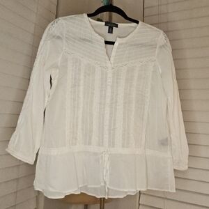 Denim & Supply Ralph Lauren White Pleated Mandarin Collar Blouse